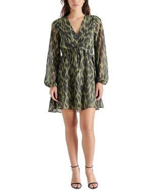 Steve Madden Rami Leopard Print Long Sleeve Chiffon Minidress - Green