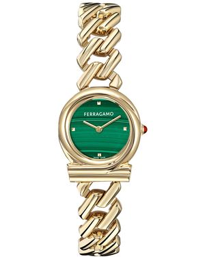 Ferragamo Swiss Gancini Twisted Chain Gold Ion Plated Bracelet Watch 28mm - Metallic
