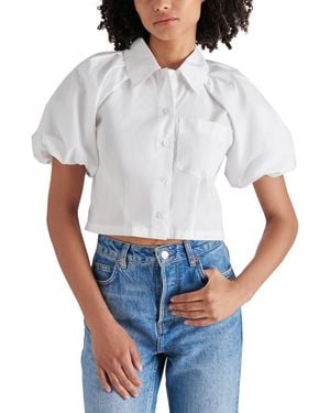 Steve Madden Reece Cotton Poplin Puff-sleeve Top - White