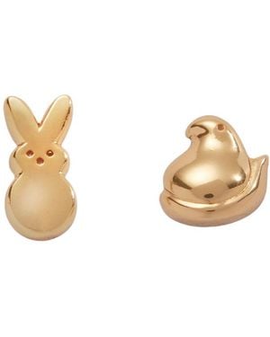 ALEX AND ANI Gold Tone Brass Peeps Mismatched Stud Earrings - White