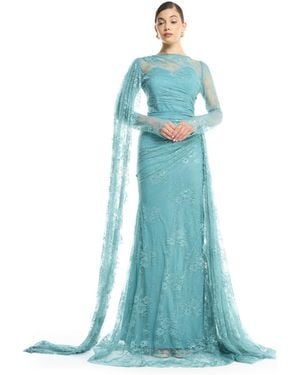 Amiri High Neck Lace Sheath Gown - Blue