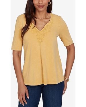 Ruby Rd. Petite Soutache Short-sleeve Knit Top - Natural