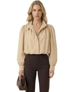 Modenaire Cropped Point Collar Puff Sleeve Jacket - Natural