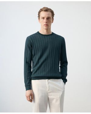 Mango Cotton Fine-knit Sweater - Blue