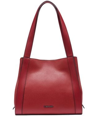 Calvin Klein Masie Magnetic Snap Medium Tote Handbag - Red
