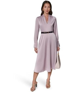Donna Karan Long-sleeve Satin Belted Midi Dress - Purple