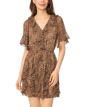 Cece Waterfall Ruffle Animal-print Fit & Flare Mini Dress - Brown