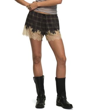 Lucky Brand Lace-trimmed Plaid Mid-rise Shorts - Black
