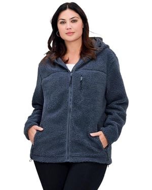 Avenue Plus Size Kyla Fleece Zip Front Jacket - Blue