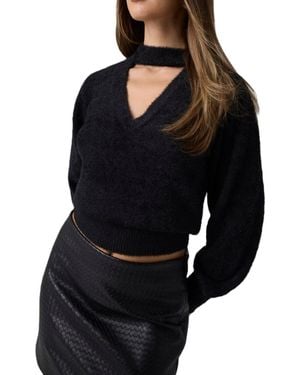 Guess Jaycee Long-sleeve Fitted V-neck Choker Sweater - Black