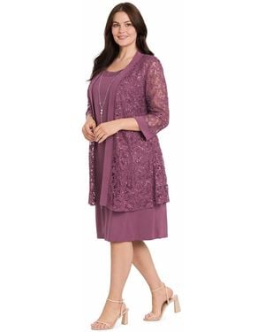 R & M Richards 2-pc. Sequined Lace Jacket & Necklace Dress Set - Red