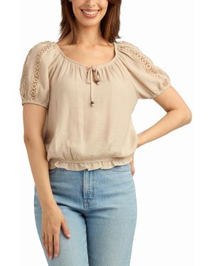 Bcx Texture Gauze Peasant Scoop Neck Top - Blue