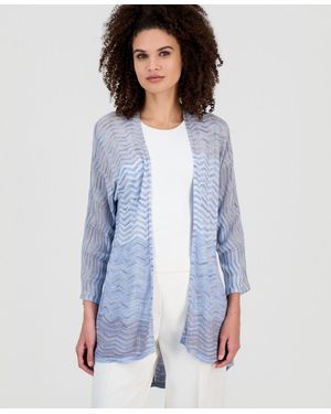 Anne Klein Zigzag Knit Open-front Cardigan - Blue