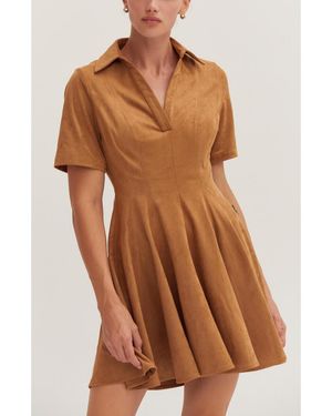 Crescent Kenya Fit And Flare Polo Suede Mini Dress - Brown