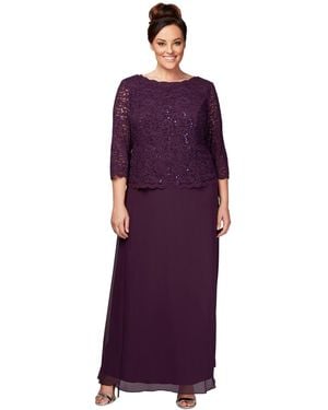Alex Evenings Plus Sequined Scalloped Edge Lace Top Gown - Purple