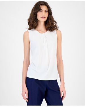Anne Klein Sleeveless Asymmetric Pleated Top - White