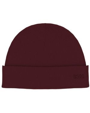 BOSS Waffle Logo Detail Beanie - Red