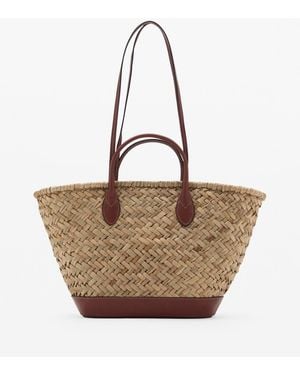 Mango Large Double-handle Natural Fiber Basket Bag - Brown