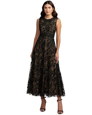 Mac Duggal Petite Floral-embroidered High Neck A-line Midi Dress - Black