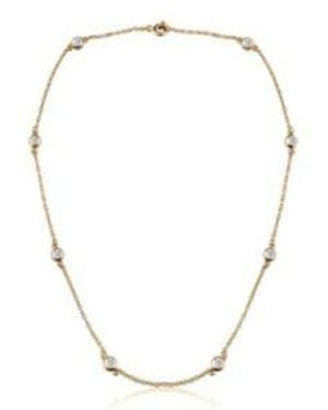 Genevive Jewelry Minimalist Sterling Silver Dainty Station Cz Bezel Set Necklace - Metallic