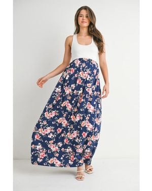 Hello Miss Maternity Floral Empire Waist Sleeveless Scoop Neck Maxi Dress - Blue
