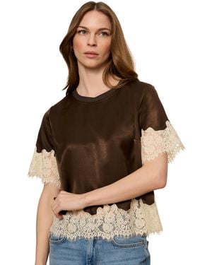 Sanctuary One Of A Kind Satin Lace-trim Blouse - Brown
