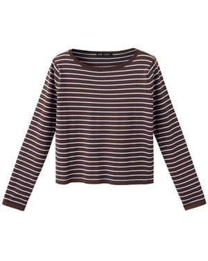 Mango Striped Long-sleeve Crewneck Cotton-blend Sweater - Brown