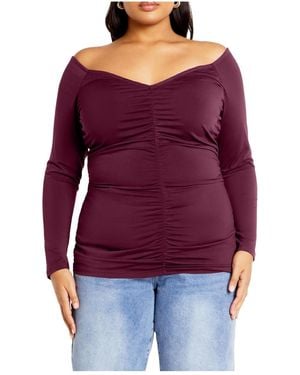City Chic Plus Size Ruched Sally Top - Red