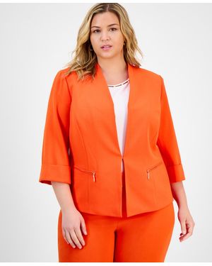 Kasper Plus Size Zip-pocket Cuffed 3/4-sleeve Blazer - Orange