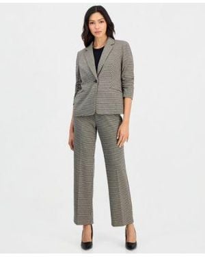 Anne Klein Essentials Petite One Button Scrunch Sleeve Jacket Nyc Compression Side Tab Pants - Gray