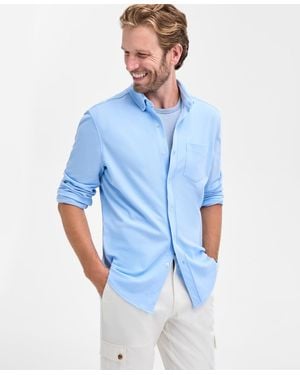 Club Room Knit Button-up Long-sleeve Shirt - Blue