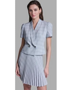BCBGMAXAZRIA Draped Collar Two Button Plaid Jacket - Blue