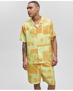 Mode Of One Short-sleeve Photoreal Collage Camp Collar Shirt - Yellow