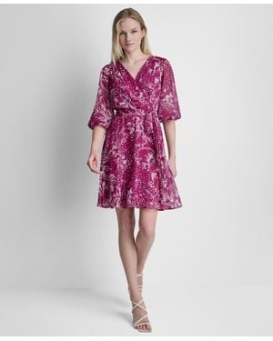 DKNY Surplice V-neck Balloon-sleeve Dress - Pink