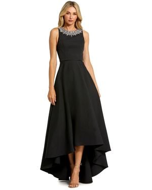 Mac Duggal Crepe Embellished Neck High Low Gown - Black
