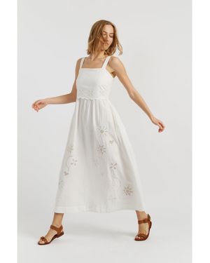 Chinti & Parker Sienna Linen-blend Broderie Summer Dress - White