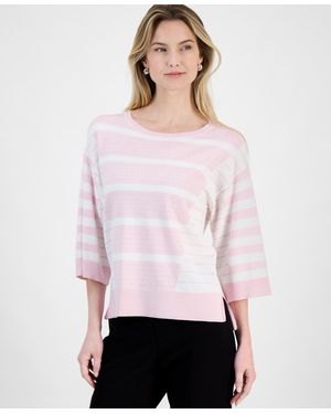 Tahari Striped 3/4-sleeve Sweater - White