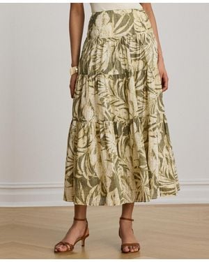 Ralph Lauren Elasticized Waist Tiered A-line Midi Skirt - Natural