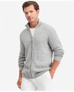 Club Room Cable-knit Full-zip Sweater - Gray
