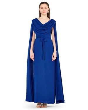 Amiri Cowl Neck Flare Sleeved A-line Gown - Blue