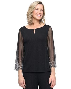 Alex Evenings Boat Neck Metallic Knit Top - Black
