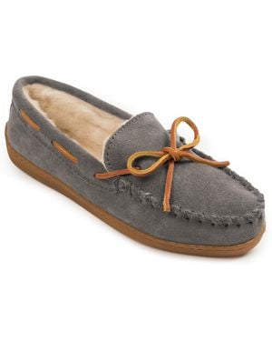 Minnetonka Suede Pile Lined Hardsole Slippers - Gray