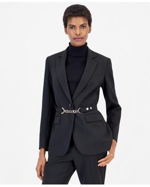 Anne Klein Notch Collar Belted Blazer - Blue