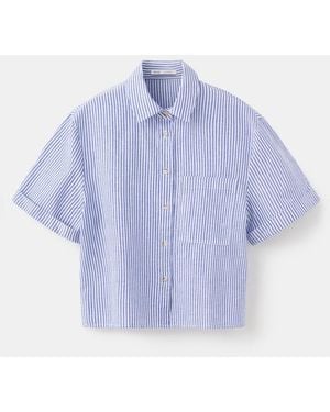 Mango Striped Cotton Linen Shirt - Blue