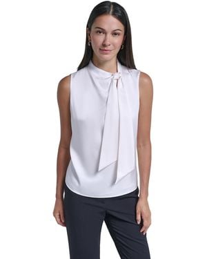 Calvin Klein Tie-neck Sleeveless Satin Blouse - Purple