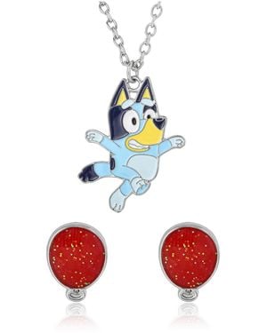 Bluey Pendant Necklace And Balloon Stud Earrings Set - White