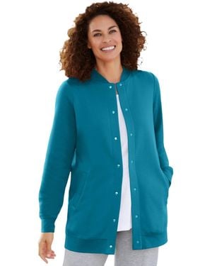 Woman Within Plus Size Within Fleece Baseball Jacket - Blue