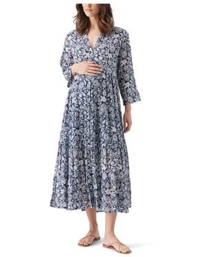 Ripe Maternity Maternity Ripe Ezra Tiered Dress - Blue