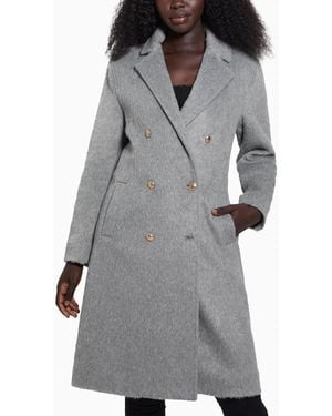 Guess Textured Double-breasted Notched-collar Coat - Gray