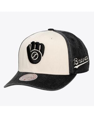 Mitchell & Ness And Cream/black Milwaukee Brewers Snow Block Pro Crown Snapback Hat